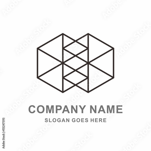 Geometric Double Hexagon Cube Line Vector Logo Template