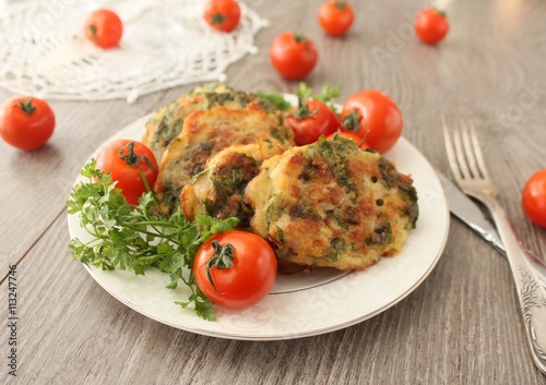 Chopped chicken cutlets with spinach