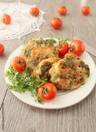 Chopped chicken cutlets with spinach