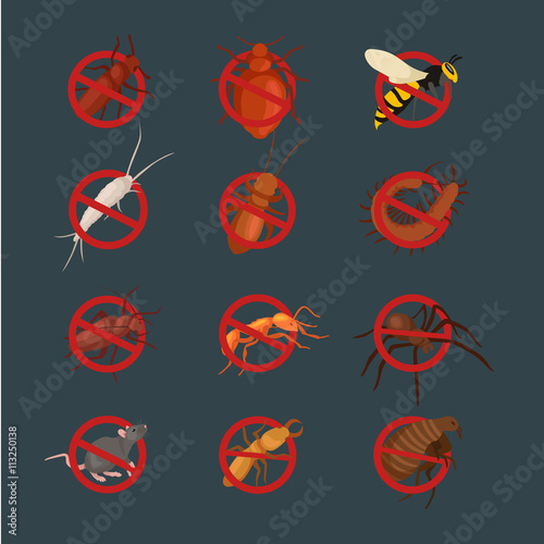 Pest control concept with insects exterminator silhouette flat vector illustration