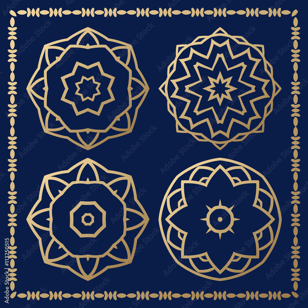 Set of orthogonal gold decorative elements. Arabesque for design. Set of orthogonal gold decorative elements. Arabesque for design.