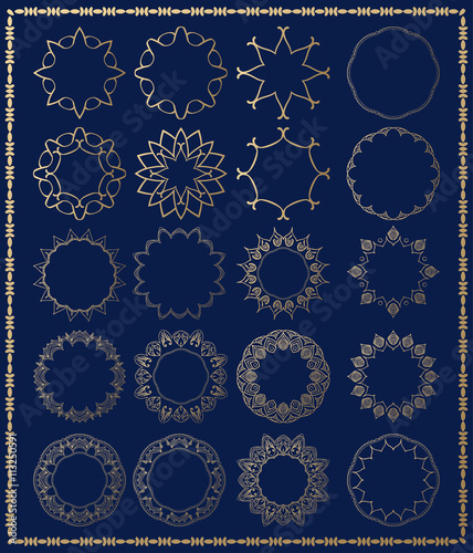 Big set of gold mandala borders for design.