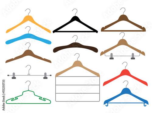Coat hangers set on the white background