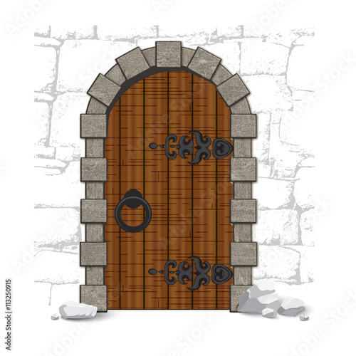 Old wooden vintage doors with stones