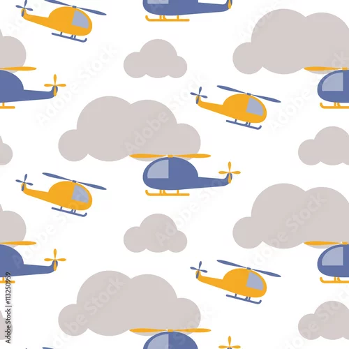 Tapeta Helikopter kreskówka w niebo wektor wzór bez szwu.