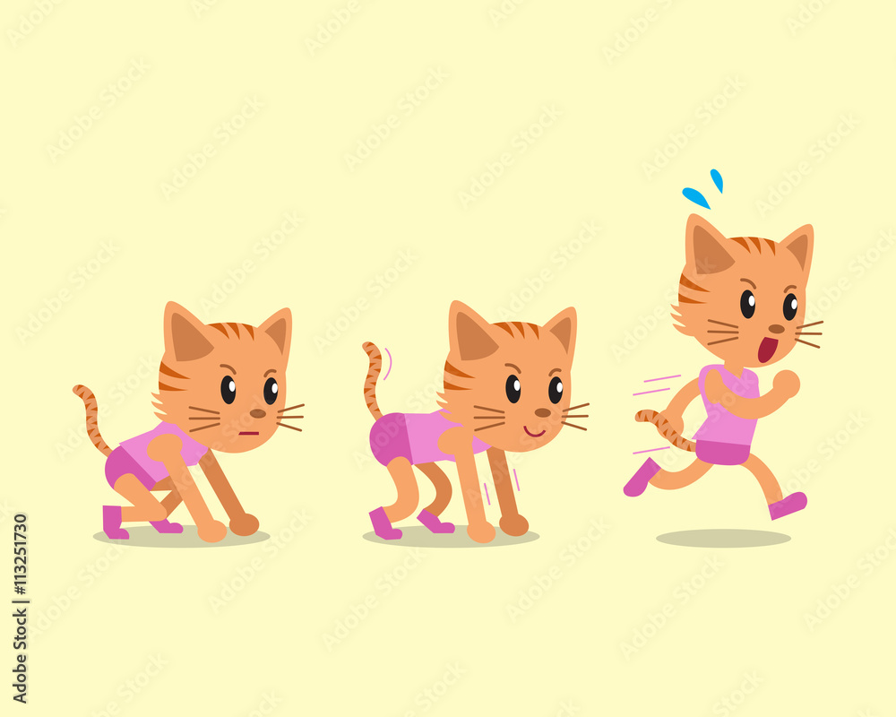 Cartoon cat character running step Cartoon cat character running step