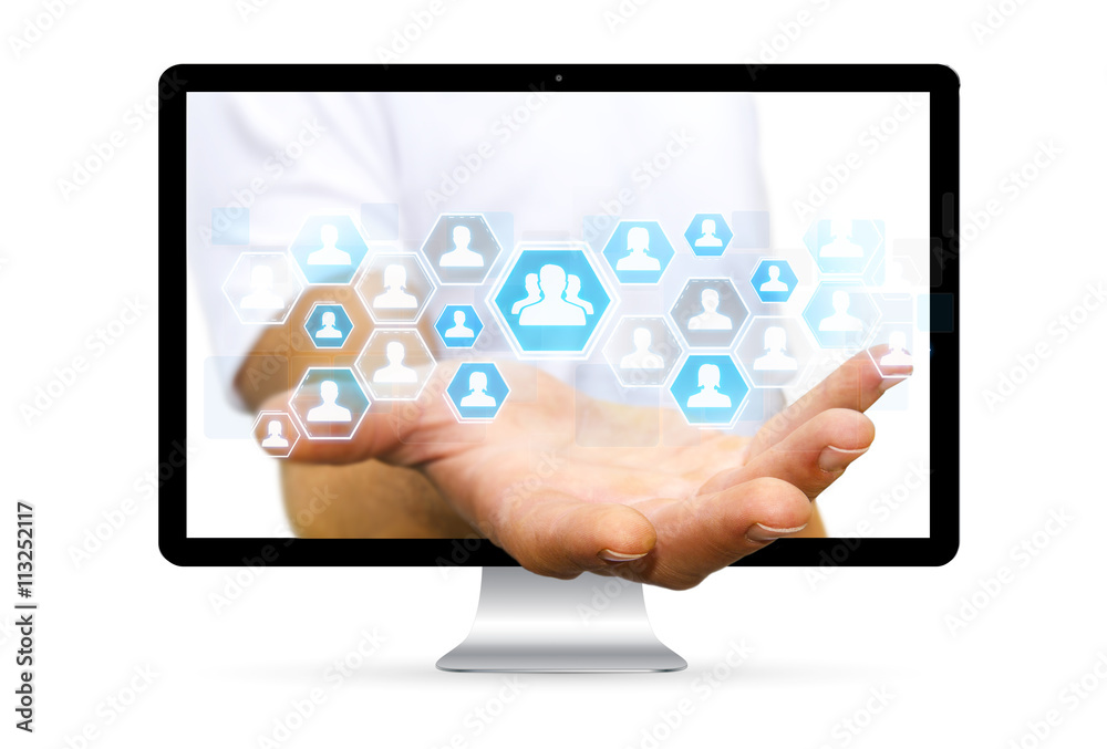 Businessman using digital social network interface Businessman using digital social network interface