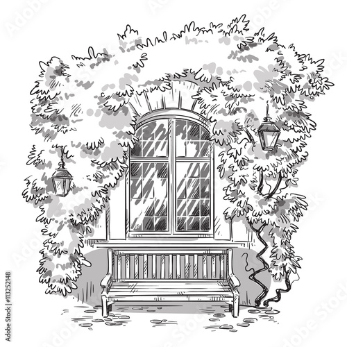 Vines and a bench. A cozy place