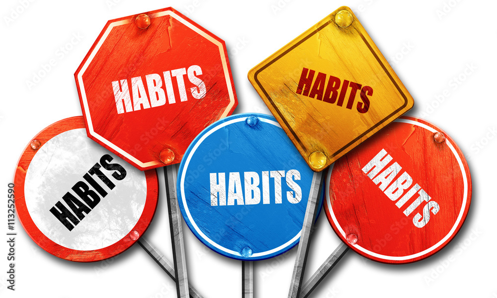 habits, 3D rendering, rough street sign collection habits, 3D rendering, rough street sign collection