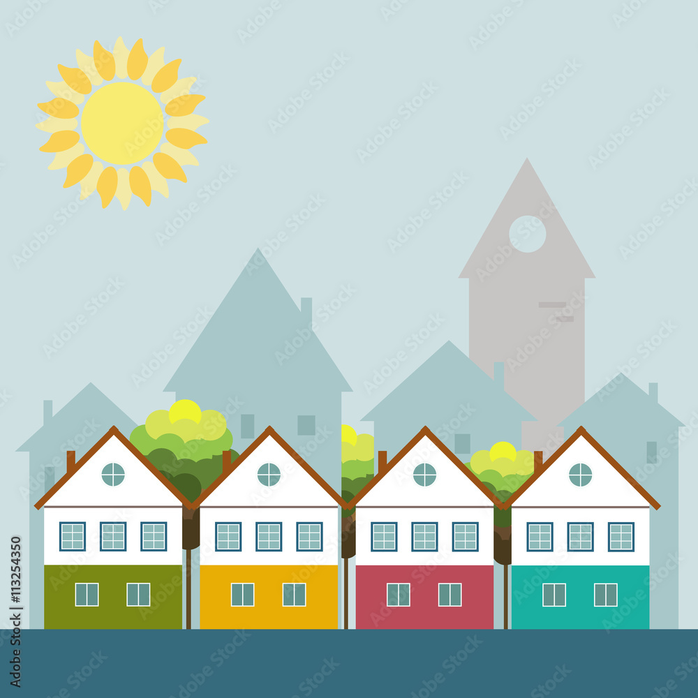 Naklejka premium Colorful City, Healthy Living Concept