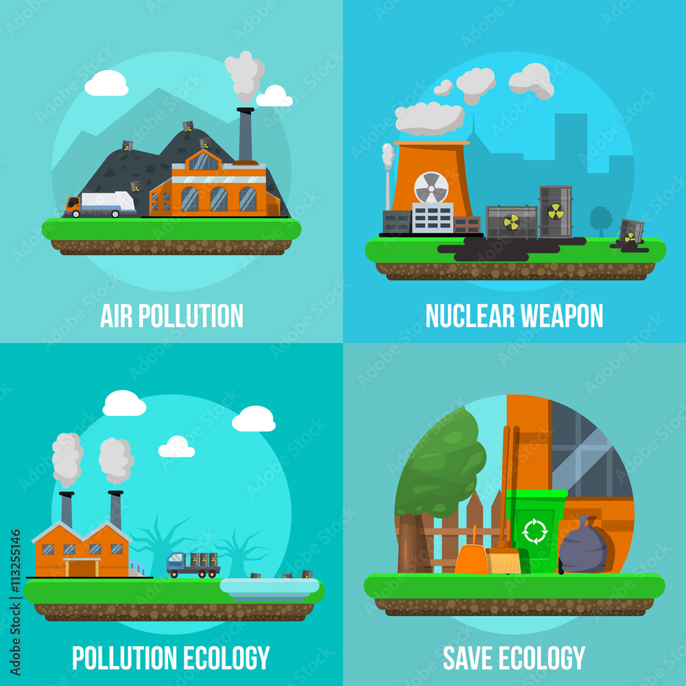 Environmental Pollution Colored Icon Set