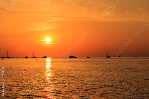 Silhouette of sail boat on sea in sunset at Lipe island,Thailad