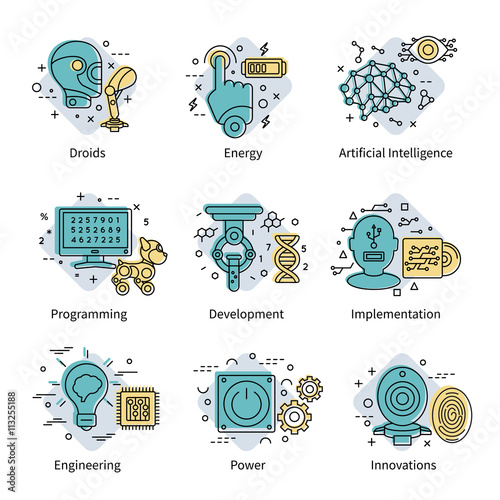 Artificial Intelligence Colored Icon Set