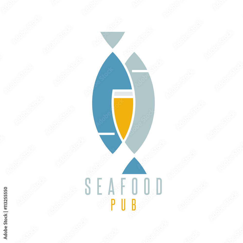 seafood pub vector illustration with beer and fish seafood pub vector illustration with beer and fish
