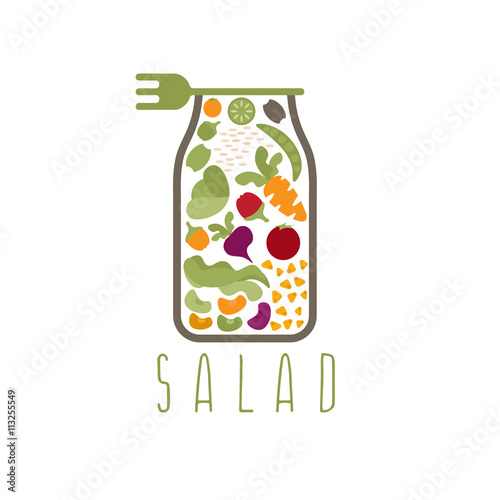 salad in jar with fork vector design template