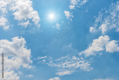 Sky  Blue sky  Blue sky with clouds and sun reflection