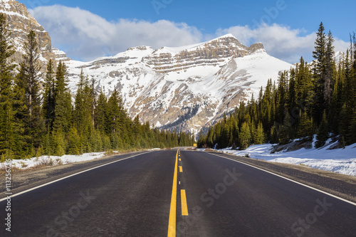 Road Trip in the Rocky Mountains. Picture taken in Icefields Pkwy, Alberta, Canada, near Banff.