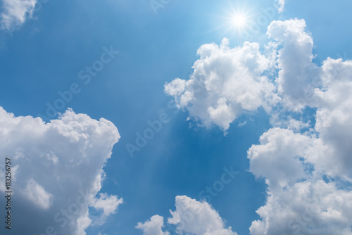 Sky, Blue sky, Blue sky with clouds and sun reflection