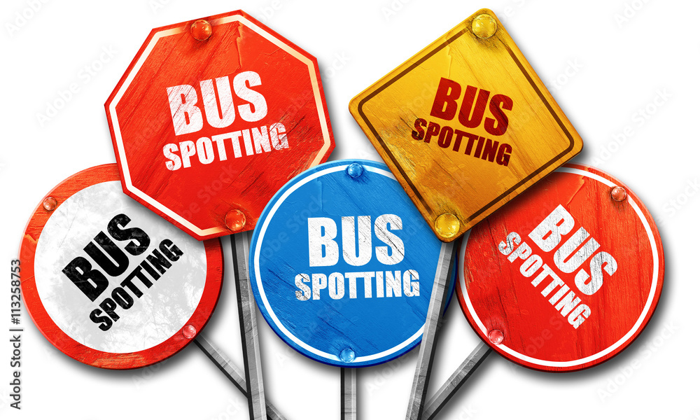 bus spotting, 3D rendering, rough street sign collection bus spotting, 3D rendering, rough street sign collection
