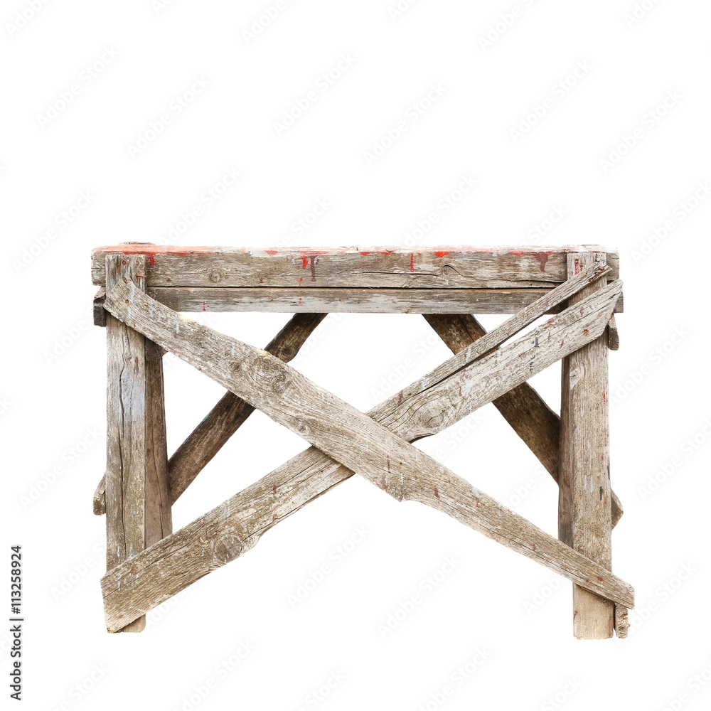 old construction wooden ladder covered in paint, dirt and tape
