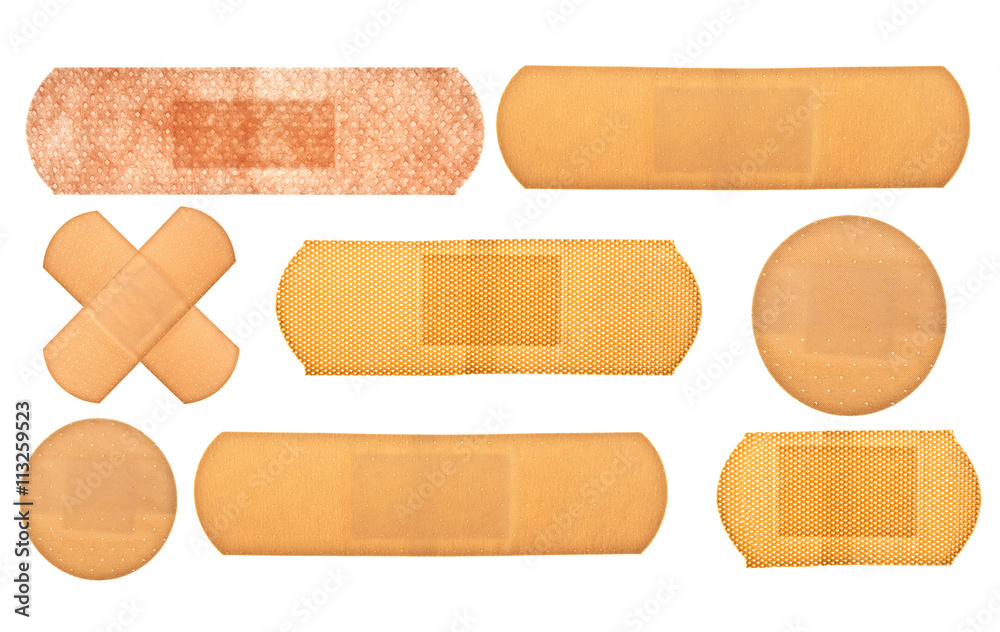 Set of different adhesive plaster isolated on white background Set of different adhesive plaster isolated on white background