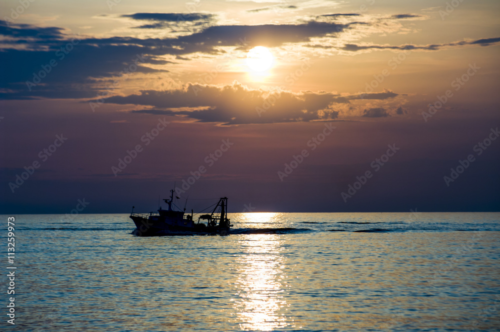 Beautiful sunset on the tirrenic coastline of italy,Europe,