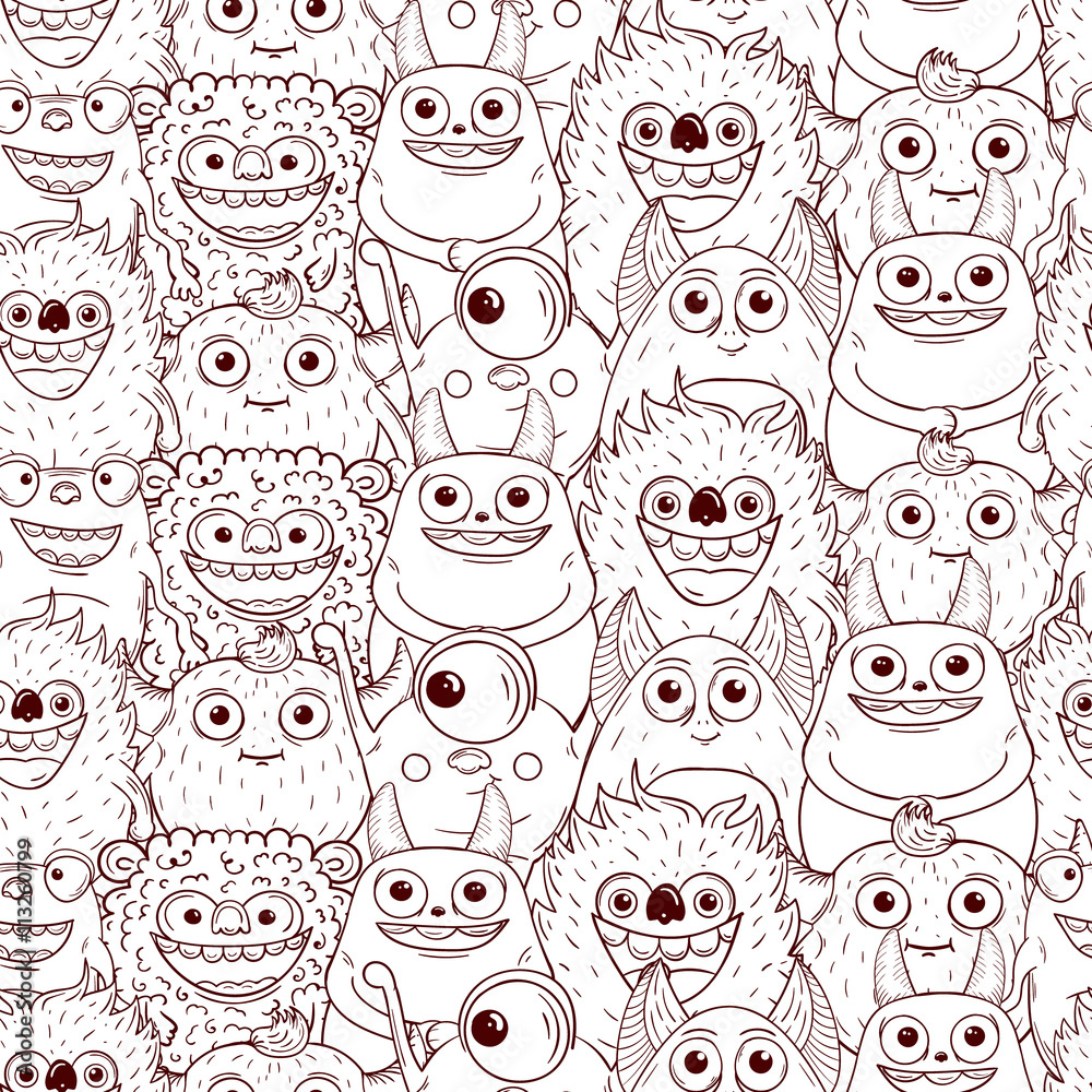 Fototapeta premium Monsters seamless vector pattern.