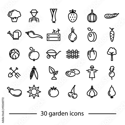 set of garden line icons