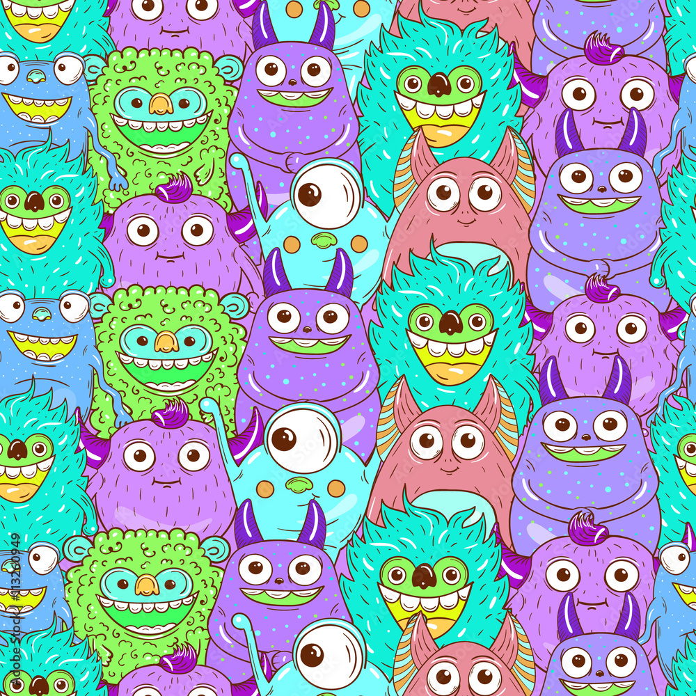 Monsters seamless vector pattern.