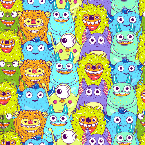 Monsters seamless vector pattern.