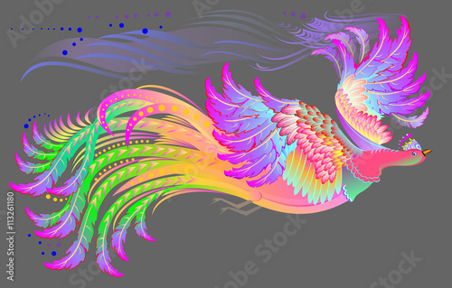 Illustration of flying fairyland bird, vector cartoon image.