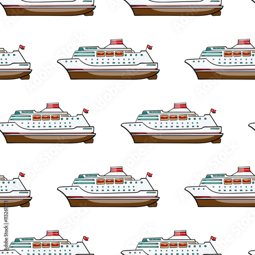 seamless pattern. Hand drawn water transpor. kids toy cruise ship