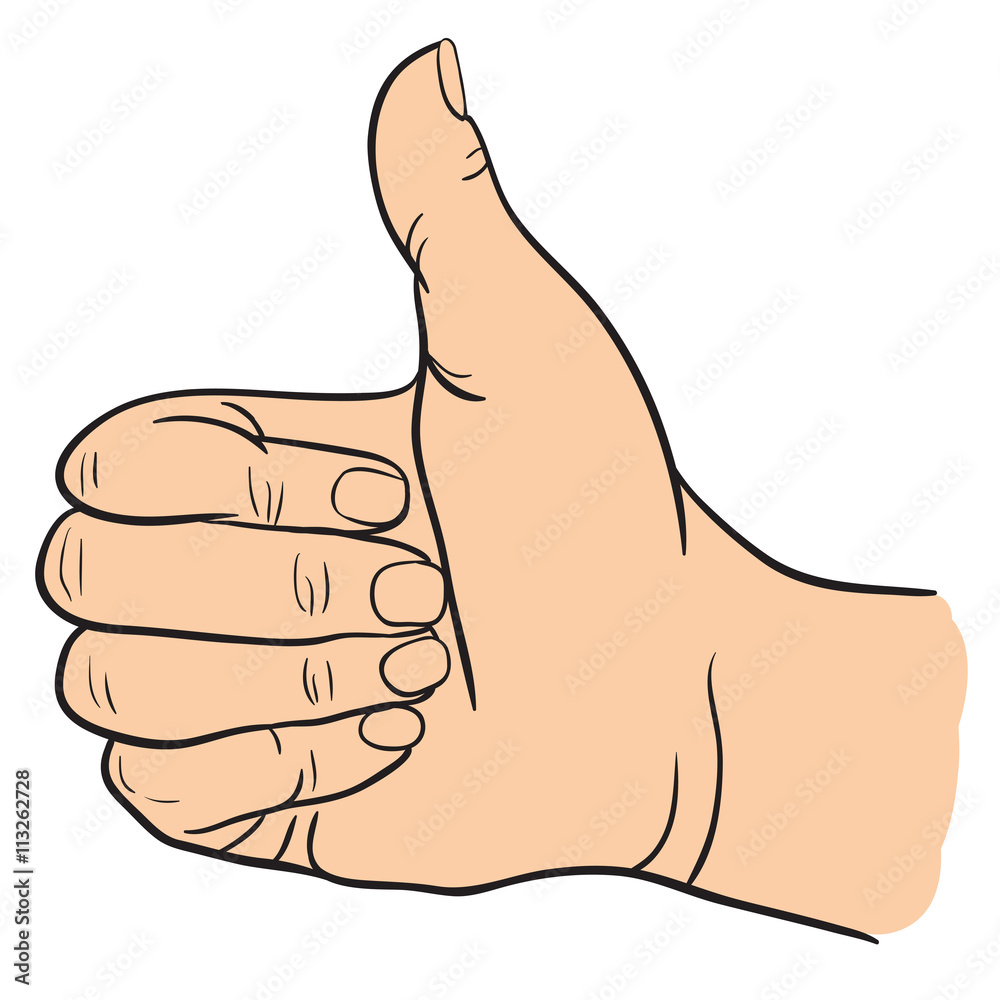 Hand with Thumb Finger Up, Victory and O.K. Symbol Hands. Vector Illustration