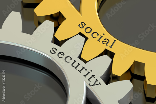 Social Security concept on the gearwheels, 3D rendering photo