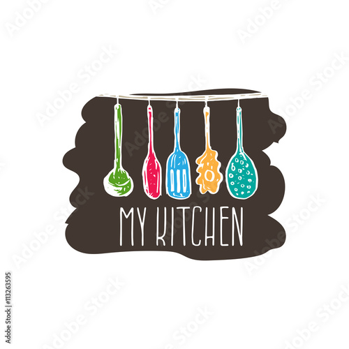 Concept hand drawn logo illustration for themed kitchen with ute