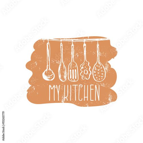 Concept hand drawn logo illustration for themed kitchen with ute