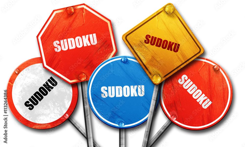 Sudoku, 3D rendering, rough street sign collection Sudoku, 3D rendering, rough street sign collection