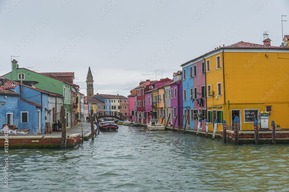 Colorful cityscape of Burano, an island nearby Venice, Italy