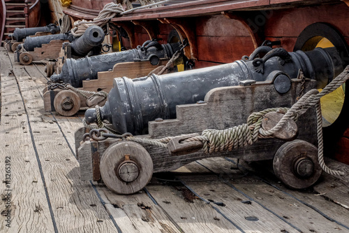 row of cannons on galleon deck