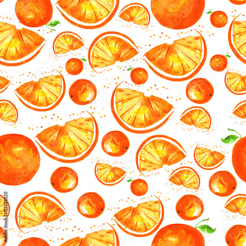 Watercolor pattern - citrus fruit  orange segments. oranges  
