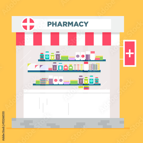 Pharmacy store vector flat illustration