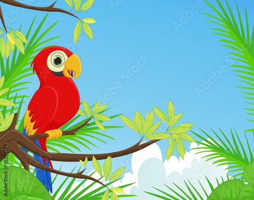 funny cartoon parrot in the jungle © wisnu_Ds