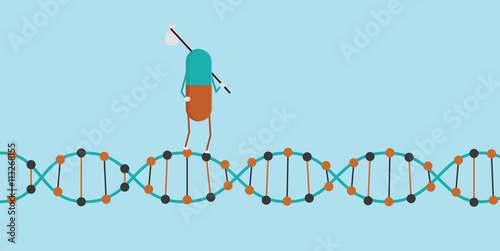 Pill walking on DNA. Pharmacology and genetics concept.  photo