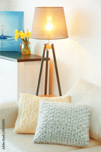 Stylish pillows on white co...