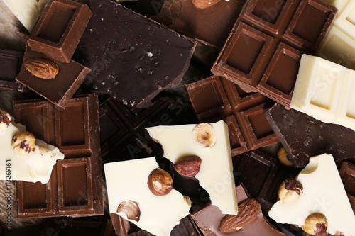 Chopped chocolate bars with nuts