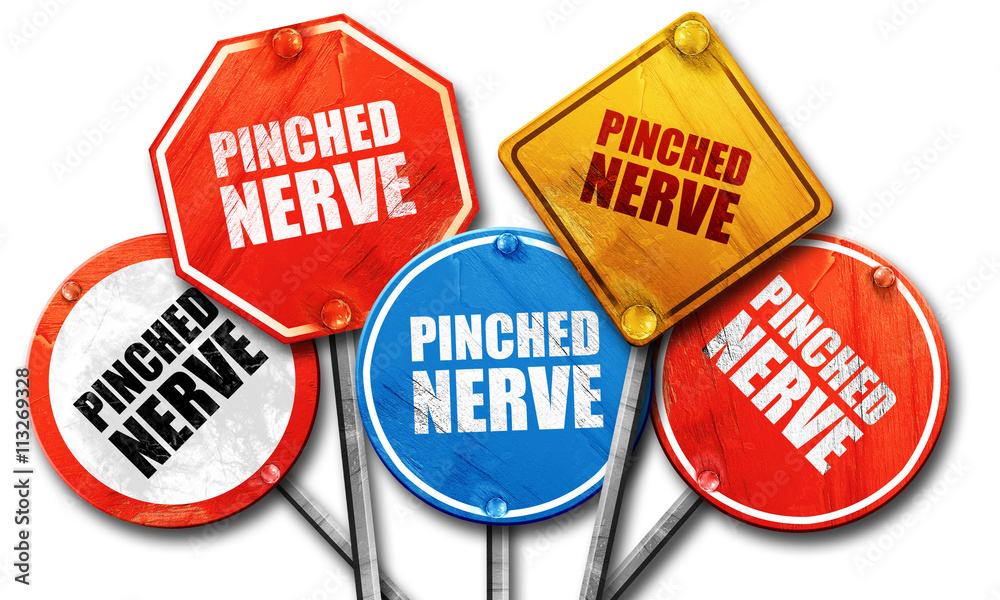 pinched nerve, 3D rendering, rough street sign collection pinched nerve, 3D rendering, rough street sign collection
