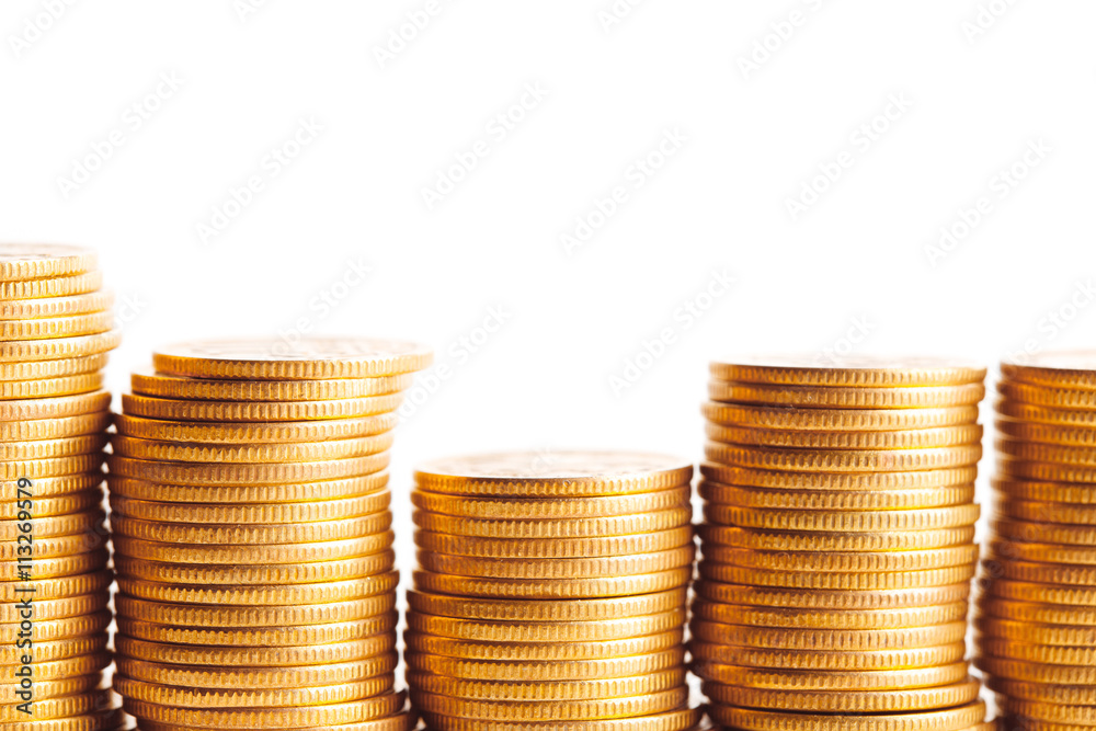 Savings, increasing columns of gold coins