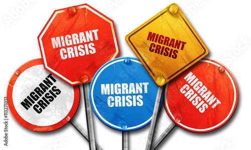 migrant crisis, 3D rendering, rough street sign collection
