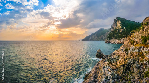 Dramatic seascape from church of St Peter, Porto Venere, Italy
