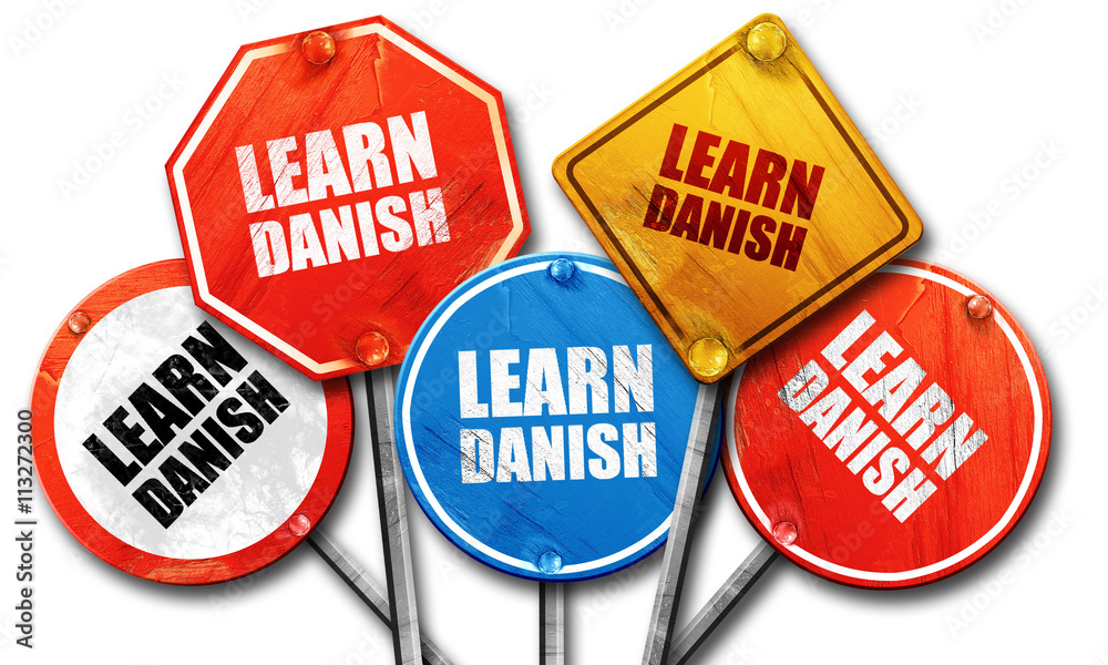 learn danish, 3D rendering, rough street sign collection learn danish, 3D rendering, rough street sign collection